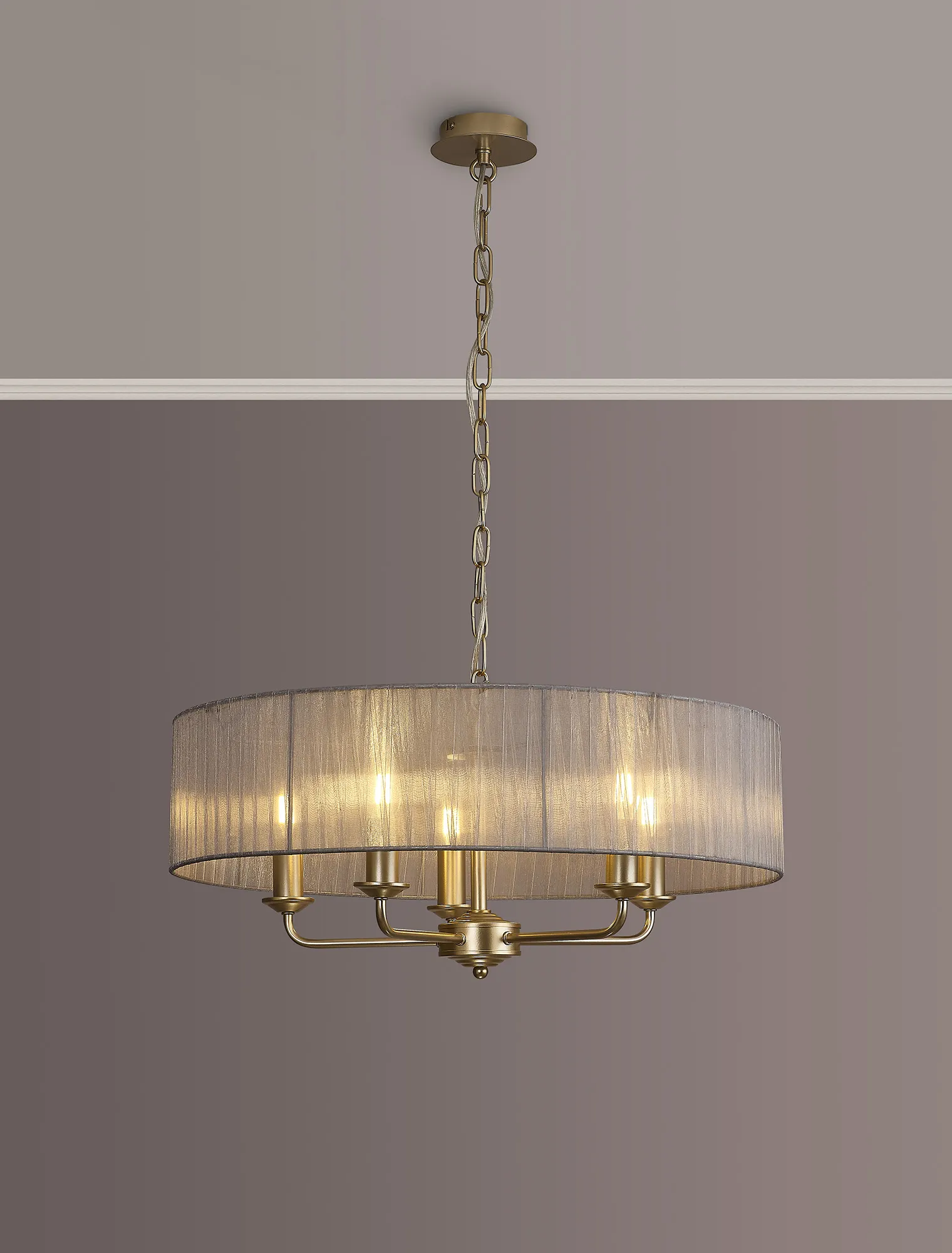 Banyan 45cm 3 Light Pendant Champagne Gold; Grey DK0966  Deco Banyan CG GR